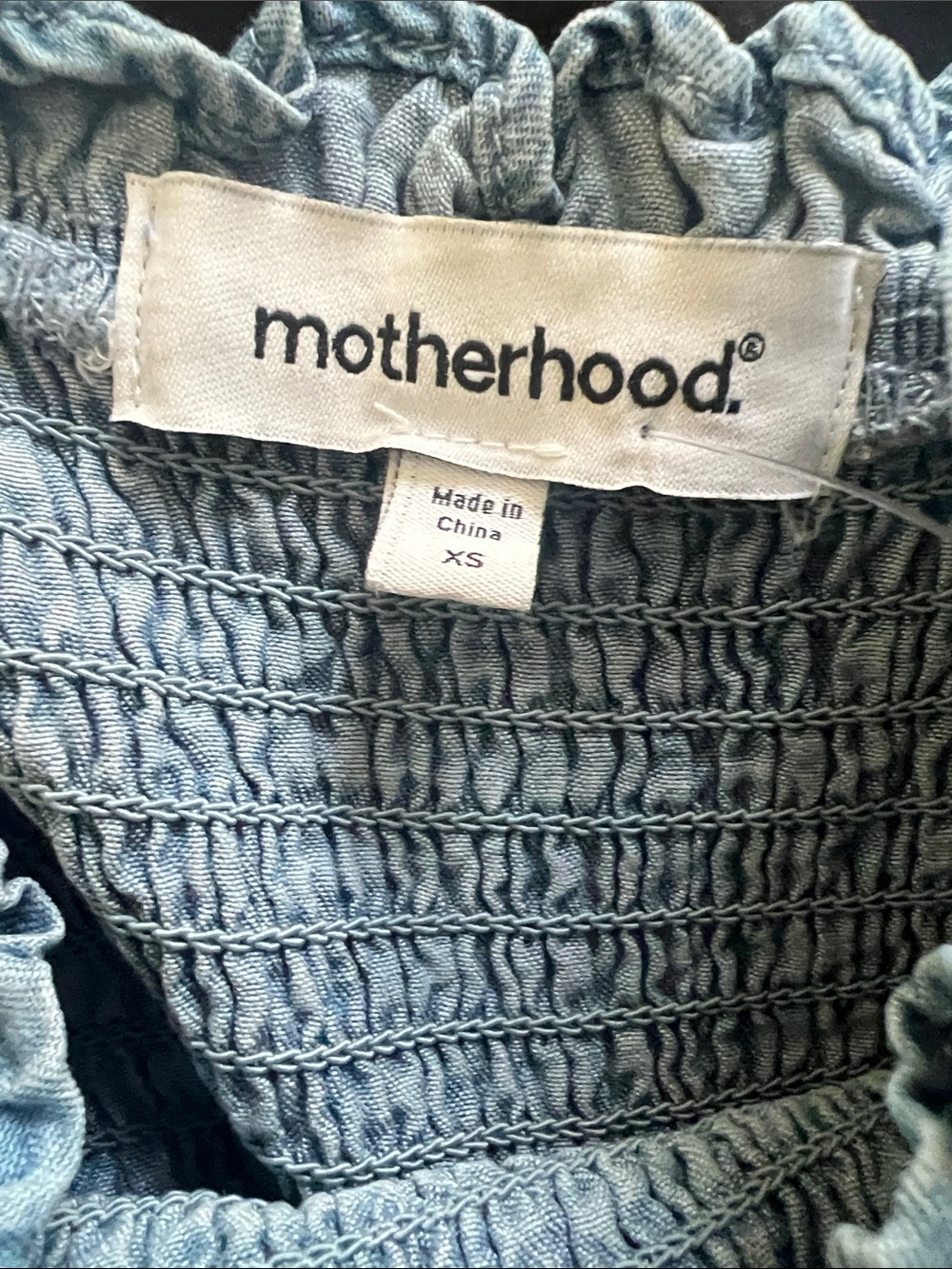 Motherhood Maternity Blue Chambray Maxi Skirt Dress with Ruffle Straps - Picture 10 of 13